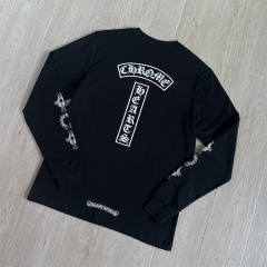 1:1 Quality CH Black Vertical Logo Cross Print Long Sleeve Tee