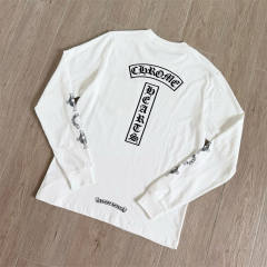 1:1 Quality CH Black Vertical Logo Cross Print Long Sleeve Tee