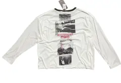 Paly Hollywood Crackle Print Distressed Long Sleeve Tee