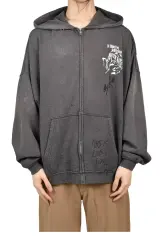 Paly Hollywood Hand Distressed Washed Zip Hoodie