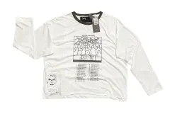 Paly Hollywood Crackle Print Distressed Long Sleeve Tee