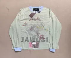 Paly Hollywood Distressed Linen Rhinestone Long Sleeve Tee