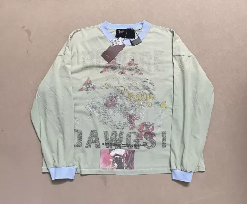 Paly Hollywood Distressed Linen Rhinestone Long Sleeve Tee