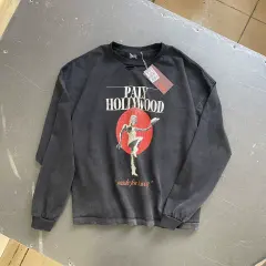 Paly Hollywood Rock Slogan Distressed Long Sleeve Tee