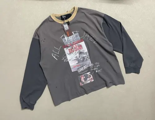 Paly Hollywood Colorblock Distressed Long Sleeve Tee