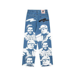Asaali Cartel Mugshot Print Baggy Denim Jeans