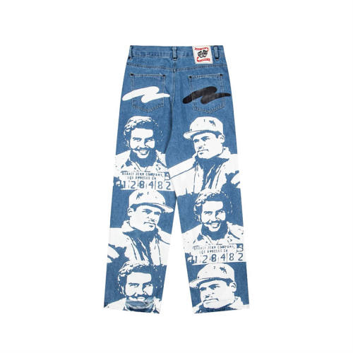 Asaali Cartel Mugshot Print Baggy Denim Jeans