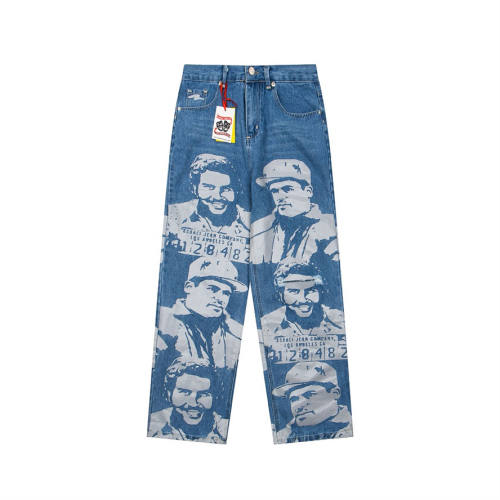 Asaali Cartel Mugshot Print Baggy Denim Jeans