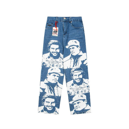 Asaali Cartel Mugshot Print Baggy Denim Jeans
