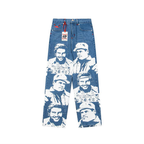 Asaali Cartel Mugshot Print Baggy Denim Jeans