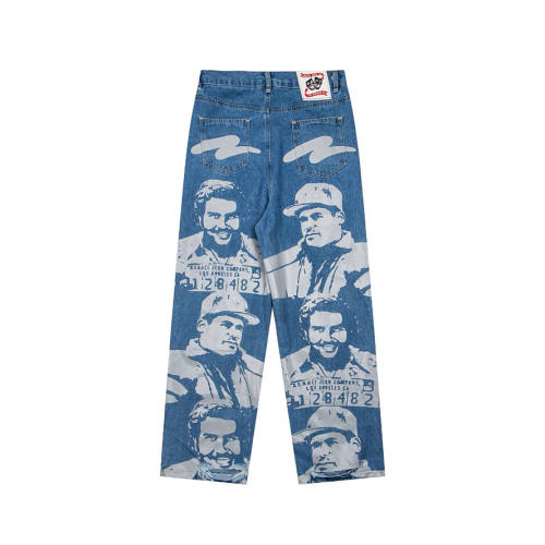 Asaali Cartel Mugshot Print Baggy Denim Jeans