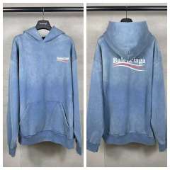 BLCG Washed Blue Small‑Logo Front‑Back Print Pullover Hoodie