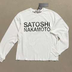 Satoshi Men Satoshi Nakamoto Letter Waffle Knit Long Sleeve Tee White