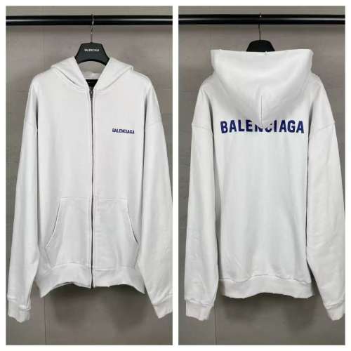 BLCG White Distressed Blue Logo Full‑Zip Hoodie