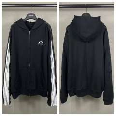 BLCG Black Side‑Zipper Stripe Full‑Zip Hoodie