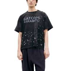 Satoshi White Spot Holes Shirt Washed Black