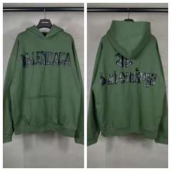 BLCG Green Distressed Frayed Letter Graphic Pullover Hoodie