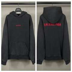 BLCG Washed Black Red Letter Double Sided Print Pullover Hoodie