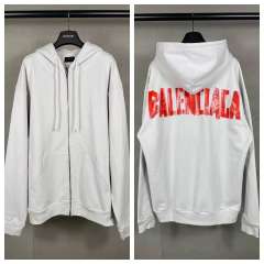 BLCG White Tape‑Effect Large Back Logo Full‑Zip Hoodie