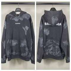 BLCG Dark Tie‑Dye Brush‑Stroke Front‑Back Logo Pullover Hoodie