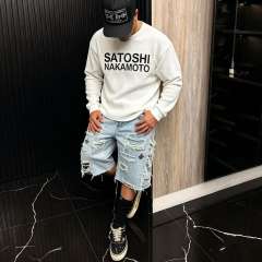 Satoshi Men Satoshi Nakamoto Letter Waffle Knit Long Sleeve Tee White