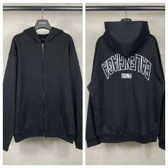 BLCG Black Curved Reverse Paris Back‑Print Full‑Zip Hoodie