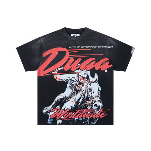 DUAA Vintage Streetwear Rhinestone Graphic Distressed Cotton T-Shirt
