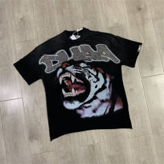 DUAA Tiger Rhinestone Raw Hem Vintage Streetwear T-Shirt