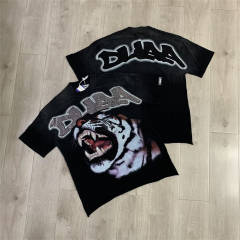 DUAA Tiger Rhinestone Raw Hem Vintage Streetwear T-Shirt