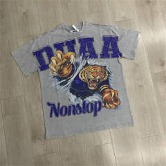 DUAA White Ink Tiger Graphic Rhinestone Cotton T-Shirt