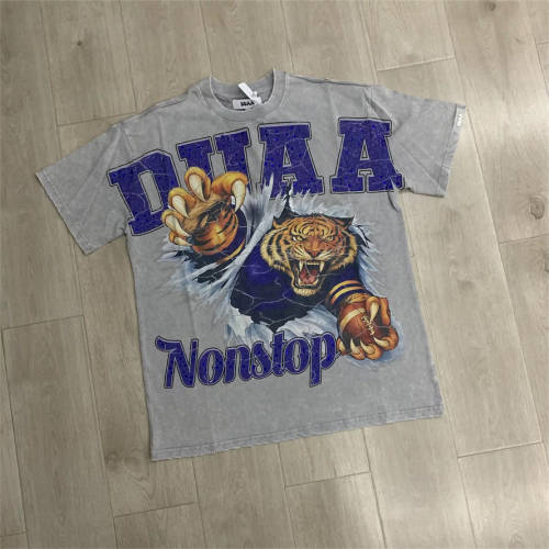 DUAA White Ink Tiger Graphic Rhinestone Cotton T-Shirt