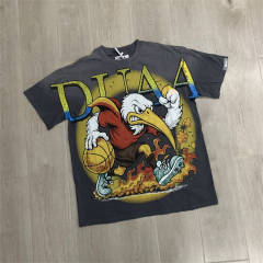 DUAA Cartoon Eagle Rhinestone Distressed Cotton T-Shirt