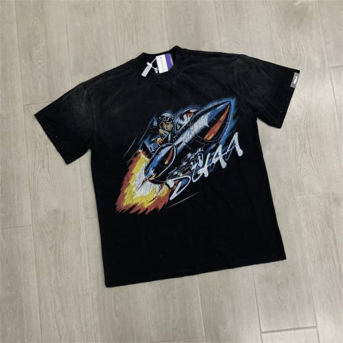 DUAA Vintage Rocket Rhinestone Graphic Washed Cotton T-Shirt