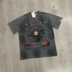 DUAA Vintage Distressed Rhinestone Graphic Cotton T-Shirt