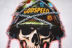 Vintage military style steel helmet skull 3D gradient slogan distressed T-shirt 29053409