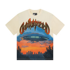 28286694 UFO Sunset Scene Printed Washed Version Tee 3 colors