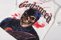Vintage Red Flame Racing Driver Skull Rhinestone Gothic Letter Distressed Print T-shirt 29052409