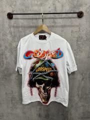 Vintage military style steel helmet skull 3D gradient slogan distressed T-shirt 29053409
