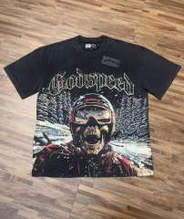 Skiing skeleton knight winter snow mountain vintage black short-sleeved T-shirt 29052471
