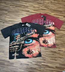 Reaper Pistol War Horse Black and Red Dual-Color Distressed Short-Sleeve T-Shirt 2 colors 29052451