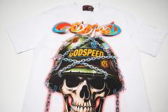 Vintage military style steel helmet skull 3D gradient slogan distressed T-shirt 29053409