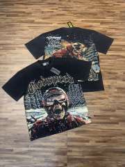 Skiing skeleton knight winter snow mountain vintage black short-sleeved T-shirt 29052471