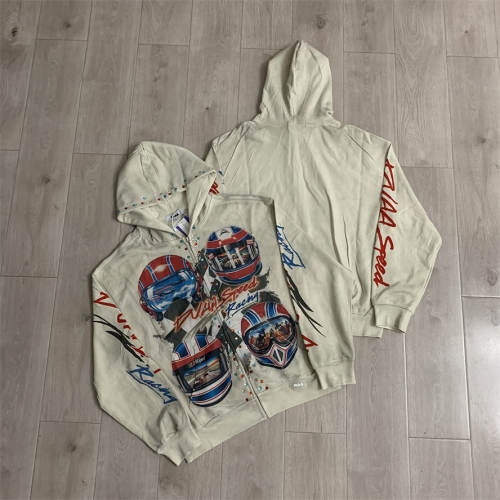DUAA Beige Velocity Rhinestone Washed Distressed Hoodie