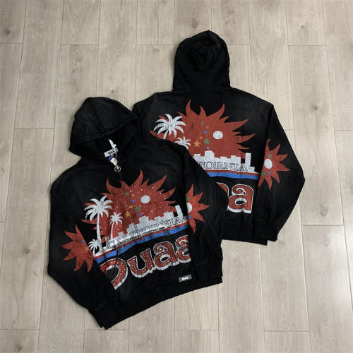 DUAA Rhinestone Applique Embroidered Distressed Hoodie