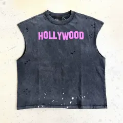 Paly Hollywood Splatter Letter Print Sleeveless Tee