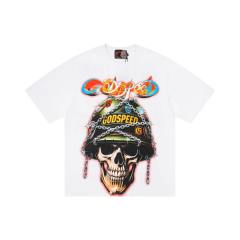 Vintage military style steel helmet skull 3D gradient slogan distressed T-shirt 29053409