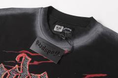 Vintage Red Flame Racing Driver Skull Rhinestone Gothic Letter Distressed Print T-shirt 29052409