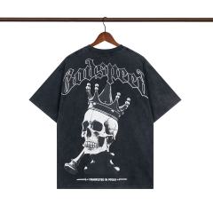 1:1 quality version Godspeed Skull & Crown Print Washed Version Tee