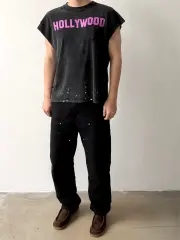Paly Hollywood Splatter Letter Print Sleeveless Tee