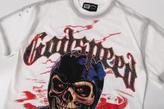 Vintage Red Flame Racing Driver Skull Rhinestone Gothic Letter Distressed Print T-shirt 29052409